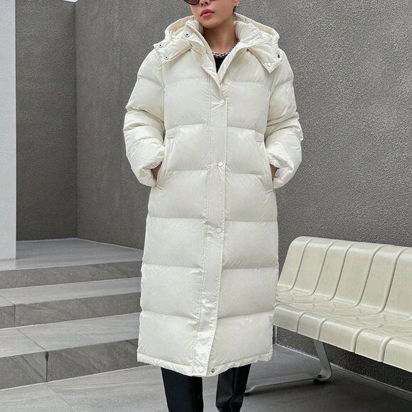 Beige Casual Women's Zipper Front Hooded Thick Padded Coat - Picture 5 of 5